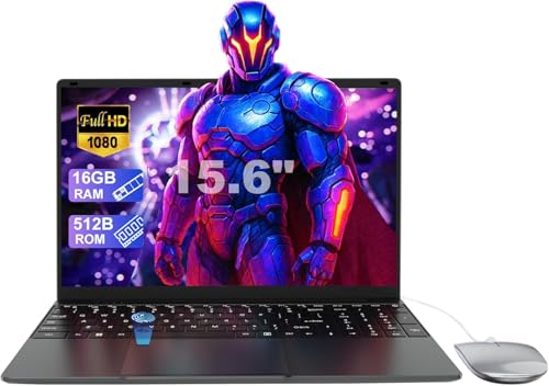 PC Portable 15,6 Pouces 16Go RAM 512Go SSD Celeron N5095, Ordinateur Portable FHD 1920x1080, WiFi Bluetooth, Lecteur d’Empreinte, Laptop Bureautique pour Études et Travail, Clavier AZERTY avec Film