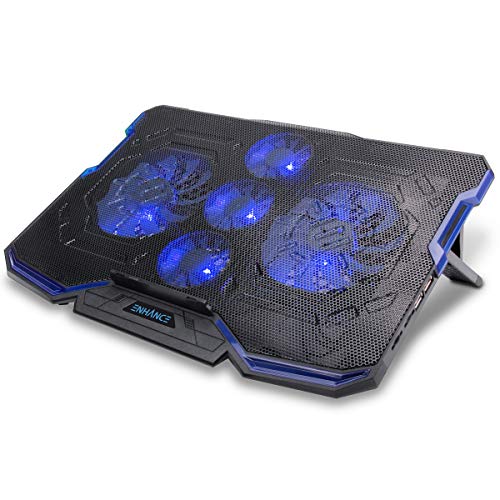 ENHANCE Cryogen Gaming Tapis de refroidissement pour ordinateur portable – Convient aux ordinateurs jusqu'à 17 pouces – Support de refroidissement réglable pour ordinateur portable avec 5 ventilateurs