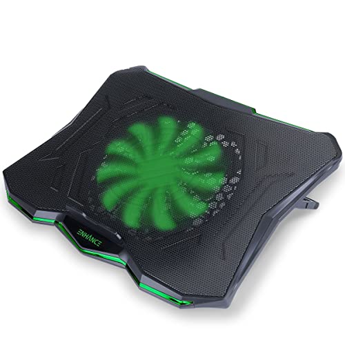 ENHANCE Support Refroidisseur PC Portable, Plaque de Refroidissement de 1 Ventilateurs avec LED Vert et 2 Ports USB - Compatible avec Ordinateur Portable et Notebook de 17 Pouces - Dim 40 x 30.4 cm