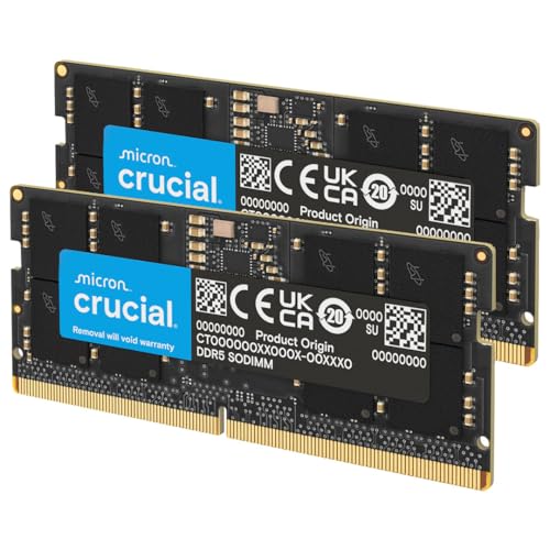 Crucial RAM DDR5 64Go Kit (2x32Go) 4800MHz SODIMM, Mémoire pour Ordinateur Portable, Mini PC, Memoire Haute Performance, CL40 - CT2K32G48C40S5