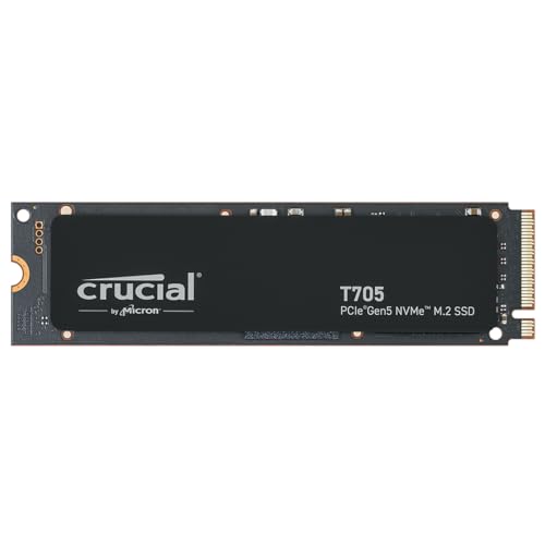 Crucial T705 SSD 1To PCIe Gen5 NVMe M.2 SSD Interne Gaming (Nouveau 2024), Jusqu’à 13.600Mo s, Microsoft DirectStorage, Rétrocompatibilité PCIe 3.0 et 4.0, Disque Dur SSD - CT1000T705SSD3