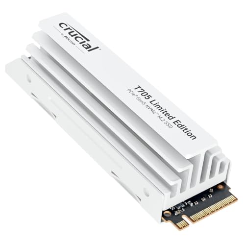 Crucial T705 SSD 2To PCIe 5.0 x4 Gen5 NVMe M.2 avec Dissipateur Blanc, Lecture jusqu'à 14500 Mo s, écriture jusqu'à 12700 Mo s, Pour PC de bureau, TLC NAND, Disque Dur Interne - CT2000T705SSD5A