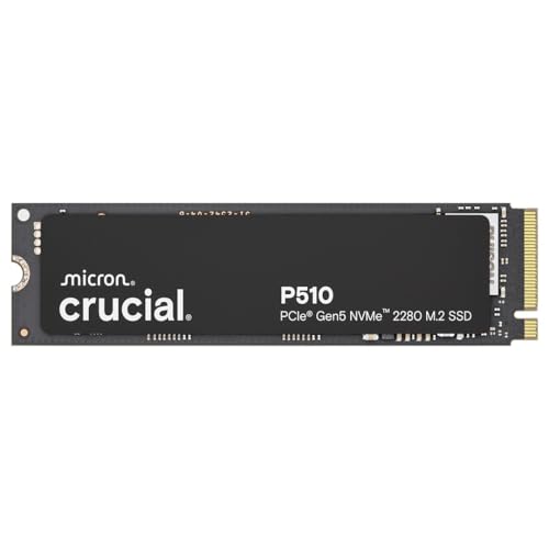 Crucial P510 SSD 2To PCIe 5.0 x4 NVMe M.2, Lecture jusqu'à 10.000 Mo s, écriture jusqu'à 8.700 Mo s, Compatible avec Ordinateur Portable et de Bureau, TLC NAND, Disque Dur Interne - CT2000P510SSD8-01