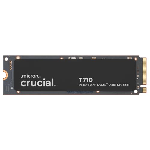 Crucial T710 SSD 2To PCIe 5.0 x4 Gen5 NVMe M.2, Lecture jusqu'à 14500 Mo s, écriture jusqu'à 13800 Mo s, Ordinateur Portable et de Bureau, TLC NAND, Disque Dur Interne - CT2000T710SSD8-01