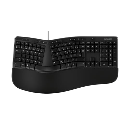 Incase Clavier filaire ergonomique conçu par Microsoft, Split Keyset, FR-CA | Homologué avec pavé numérique, repose-paume rembourré recouvert de tissu, contrôle multimédia et raccourcis Microsoft 365
