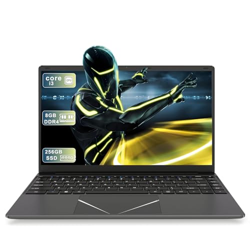 DREAMFYRE PC Portable 14 Pouces 8 Go RAM 256 Go SSD, Ordinateur Portable Core i3 Supportant 2.4G 5GWiFi et Bluetooth,Laptop étudiant Affaires avec WPS Office, Autonomie LongueDdurée.(Gray)