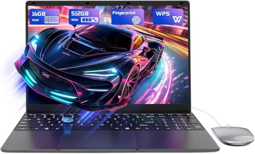 PINSTONE 15,6 Ordinateur Portable 16Go RAM 512Go SSD, PC Portable Celeron N5095 CPU, Ouverture à 180° du Portable, Laptop Computer avec écran FHD 1080P, WiFi5, Bluetooth4.2, USB3.0, Webcam, Touch ID