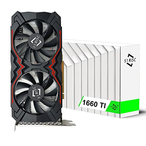 51RISC GeForce GTX 1660 Ti Carte graphique, 6 Go GDDR6 192 bits pour GPU Gaming PCIe 3.0 x16 DP HDMI DVI 1080P 2K Game PC Card 1660ti 4K 8K Affichage (GTX 1660 Ti - Rouge)