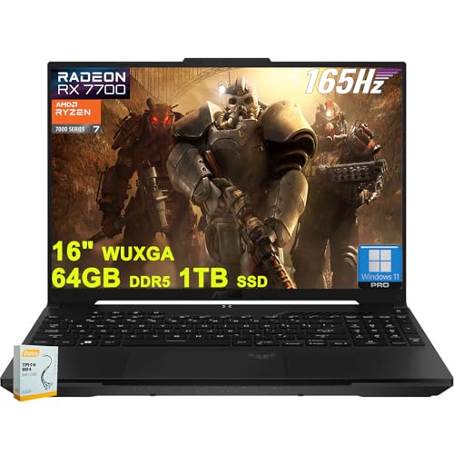 ASUS TUF Gaming A16 Ordinateur portable | 16 WUXGA 165 Hz 100 sRGB | AMD 8-core Ryzen 7 7735HS | 64 Go DDR5 1 To SSD | Radeon RX7700S 8 Go graphique ( RTX4060) | USB USB-C rétroéclairé Win11Pro