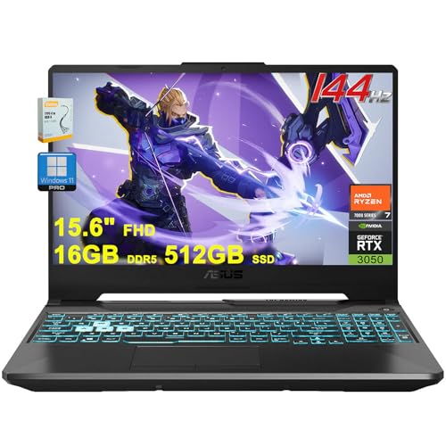 ASUS TUF Gaming A15 Ordinateur portable | 15,6 po FHD antireflet 144 Hz | AMD 8-core Ryzen 7 7435HS ( i7-12700H) | 16 Go DDR5 512 Go SSD | GeForce RTX 3050 | USB-C rétroéclairé Fast Charge Win11Pro