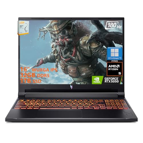 acer Nitro V 16 AI Ordinateur portable de jeu | WUXGA IPS 16 180 Hz | AMD 6-Core Ryzen 5 240 | 32 Go DDR5 1 To SSD | GeForce RTX 5050 8 Go DLSS4 (jusqu'à 440 AI Tops) | Clavier rétroéclairé Win11 Pro