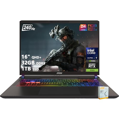 msi Vector 16 HX AI Ordinateur portable de jeu | 16 QHD IPS 240 Hz | Intel Core Ultra 9 275HX | 32 Go DDR5 1 To SSD | GeForce RTX 5080 (jusqu'à 1334 AI Tops) | Thunderbolt 5 Win11 avec accessoire