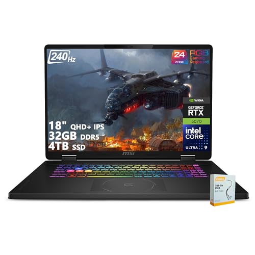 msi Crosshair 18 HX AI Ordinateur portable de jeu | 18 po QHD IPS 240 Hz | Intel Core Ultra 9 275HX | 32 Go DDR5 4 To SSD | GeForce RTX 5070 (jusqu'à 798 AI Tops) | Thunderbolt 4 Win11 avec