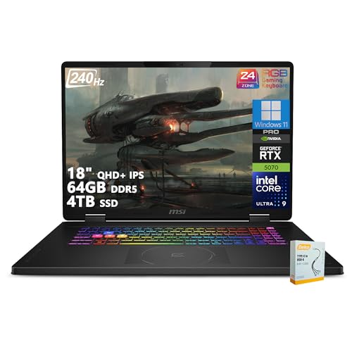 msi Crosshair 18 HX AI Ordinateur portable de jeu | 18 po QHD IPS 240 Hz | Intel Core Ultra 9 275HX | 64 Go DDR5 4 To SSD | GeForce RTX 5070 (jusqu'à 798 AI Tops) | Thunderbolt 4 Win11 Pro avec