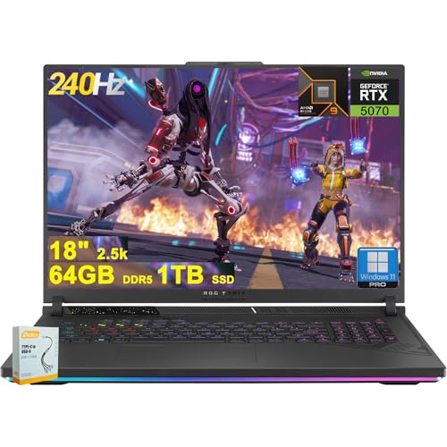 ASUS ROG Strix G18 G814 Ordinateur portable de jeu | 18 2560 x 1600 240 Hz 100 DCI-P3 | AMD Ryzen 9 9955HX 16 cœurs ( i9-14900HX) | 64 Go DDR5 1 To SSD | GeForce RTX 500 70 cm. Rétroéclairé RVB