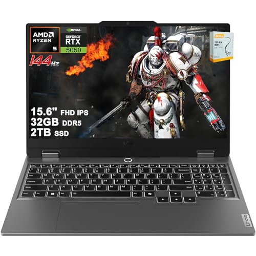 Lenovo LOQ Gaming AI Ordinateur portable | 15,6 po FHD IPS 144 Hz (100 sRGB G-SYNC) | AMD 6-core Ryzen 5 220 | 32 Go DDR5 2 To SSD | GeForce RTX 5050 440 AI Tops | Caméra de confidentialité