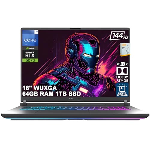 ASUS ROG Strix G18 G815 Ordinateur portable AI de jeu | 18 WUXGA 144 Hz (100 sRGB) | Intel 24-core i9-14900HX | 64 Go DDR5 1 To SSD | GeForce RTX 5070 GDDR7 (jusqu'à 798 AI TOPS) ) | RGB Back