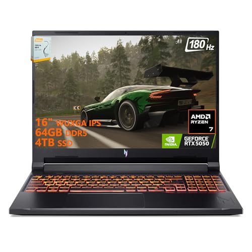 acer Nitro V 16 AI Ordinateur portable de jeu | 16 WUXGA IPS 180 Hz | AMD 8-Core Ryzen 7 260 | 64 Go DDR5 4 To SSD | GeForce RTX 5050 8 Go DLSS4 (jusqu'à 440 AI Tops) | Clavier rétroéclairé Win11