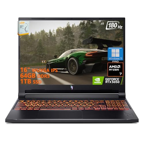 acer Nitro V 16 AI Ordinateur portable de jeu | 16 WUXGA IPS 180 Hz | AMD 8-Core Ryzen 7 260 | 64 Go DDR5 1 To SSD | GeForce RTX 5050 8 Go DLSS4 (jusqu'à 440 AI Tops) | Clavier rétroéclairé Win11 Pro
