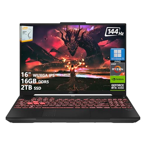 ASUS Ordinateur portable de jeu TUF A16 | WUXGA IPS 16 144 Hz | AMD 6-Core Ryzen 7 7445HS | 16 Go DDR5 2 To SSD | NVIDIA GeForce RTX 4050 (194 AI Tops) | Clavier rétroéclairé USB 4 Wi-Fi 6 Win11 Pro