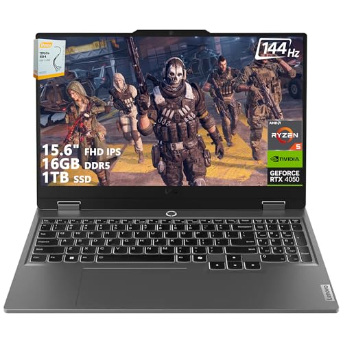Lenovo LOQ Ordinateur portable de jeu | 15,6 po FHD IPS 144 Hz (100 sRGB G-SYNC) | AMD Ryzen 5 7235HS | 16 Go DDR5 1 To SSD | NVIDIA GeForce RTX 4050 6 Go | Caméra de confidentialité Wi-Fi 6