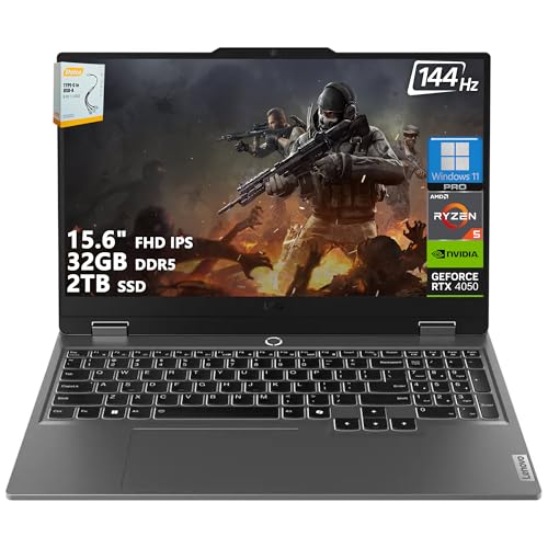Lenovo LOQ Ordinateur portable de jeu | 15,6 po FHD IPS 144 Hz (100 sRGB G-SYNC) | AMD Ryzen 5 7235HS | 32 Go DDR5 2 To SSD | NVIDIA GeForce RTX 4050 6 Go | Caméra de confidentialité Wi-Fi 6