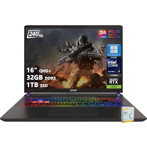 msi Vector 16 HX AI Ordinateur portable de jeu | 16 QHD IPS 240 Hz | Intel Core Ultra 9 275HX | 32 Go DDR5 1 To SSD | GeForce RTX 5080 (jusqu'à 1334 AI Tops) | Thunderbolt 5 Win11 Pro avec