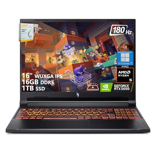 acer Nitro V 16 AI Ordinateur portable de jeu | 16 WUXGA IPS 180 Hz | AMD Hexa-Core Ryzen 5 240 | 16 Go DDR5 1 To SSD | GeForce RTX 5050 8 Go DLSS4 (jusqu'à 440 AI Tops) | Clavier rétroéclairé Win11