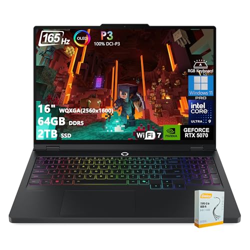 Lenovo Legion Pro 5i Ordinateur portable de jeu alimenté par l'IA | 16 WQXGA OLED 165 Hz | Intel Core Ultra 9 275HX | 64 Go DDR5 2 To SSD | GeForce RTX 5070 (798 AI Tops) | Wi-Fi 7 Win11 Pro avec
