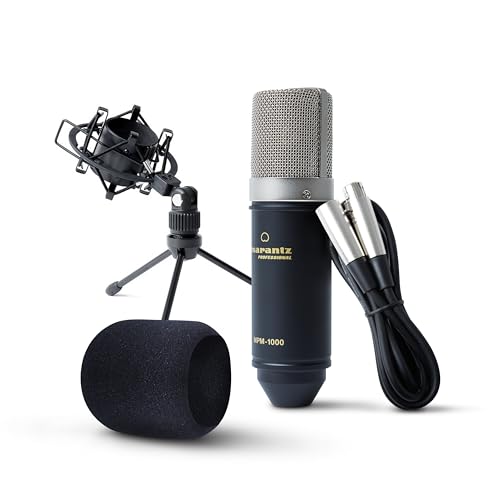 Marantz Professional MPM-1000 - Micro à condensateur XLR avec pied de bureau et câble pour podcast, streaming, chant, télétravail et gaming