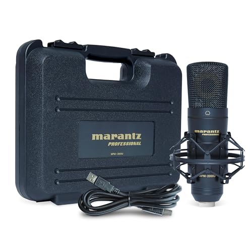 Marantz Professional MPM-2000U - Microphone USB à Condensateur pour Gaming, Streaming, Podcasting, Enregistrement PC et Mac - Cardioïde, Support Anti-Vibrations, Câble USB et Housse Inclus, Noir