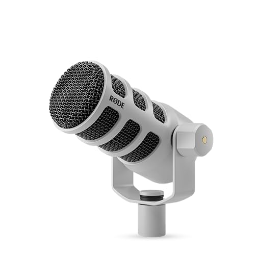 RØDE PodMic Microphone Dynamique de qualité Broadcast avec Support oscillant intégré pour Les podcasts, Le Streaming, Le Jeu, et l'enregistrement Vocal (Blanc)