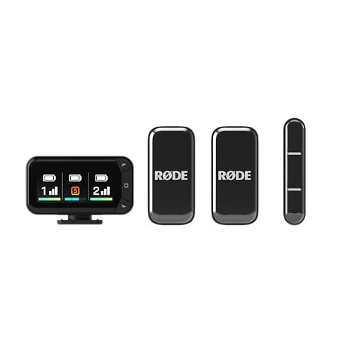 RØDE Wireless Micro - Kit de Microphone sans Fil Compact pour caméra, Deux micros avec récepteur pour caméra, récepteur pour Smartphone et étui de Charge pour la création de Contenu - USB-C, Noir