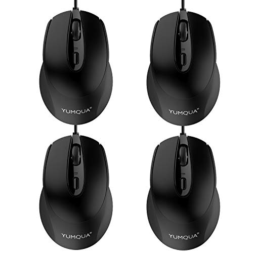 YUMQUA G222 Lot de 4 souris d'ordinateur filaire USB pour bureau et maison Souris optique silencieuse avec 2 DPI réglables pour ordinateur portable et PC de bureau