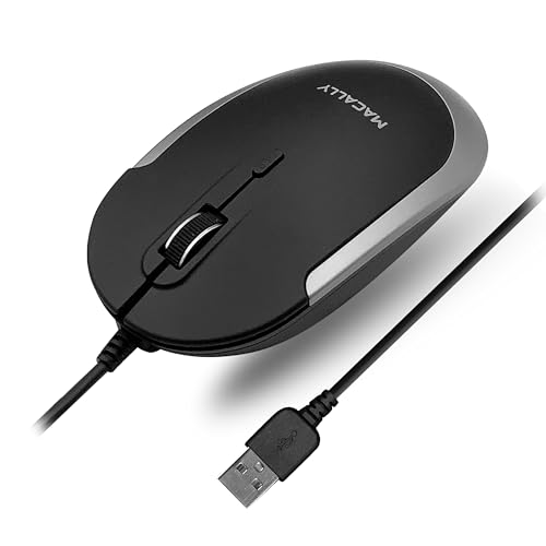 Macally Souris Filaire silencieuse – Souris USB Fine et compacte pour Ordinateur Portable Ordinateur de Bureau Apple Mac ou Windows – Conçue avec capteur Optique et Interrupteur DPI – Souris