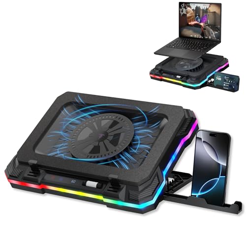 Tilted Nation Tapis de refroidissement pour ordinateur portable de jeu avec concentrateur USB – Augmentez les performances, restez confortable – Support de refroidissement RVB pour ordinateur portable