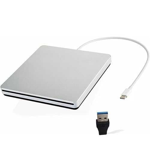 Lecteur CD DVD externe USB C ultra fin pour MacBook Pro Air Mac M1 ordinateur portable Windows 10 Argenté