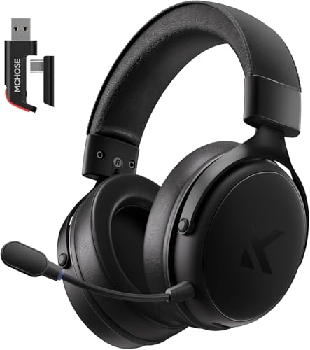 MCHOSE V9 Pro Casque de jeu sans fil, pour PC, Mac, PS5, PS4, Switch Series, son surround 7.1 pour esports, pilotes en néodyme de 53 mm, microphone amovible, batterie 250H, 3 modes, acier noir