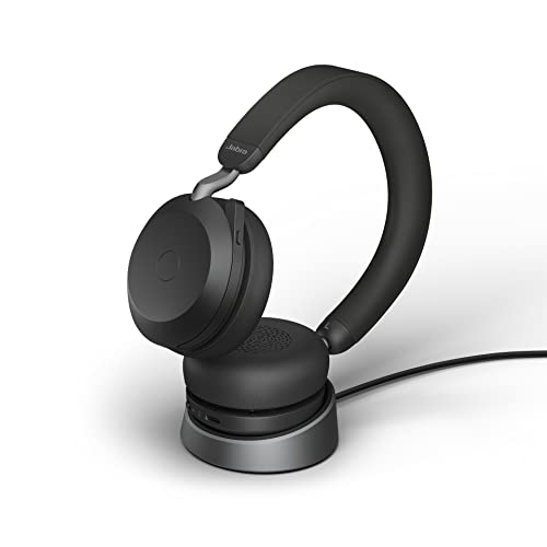 Jabra Evolve2 Casque sans Fil 75 PC avec Support de Charge et Technologie 8 micros – Casque stéréo Double Mousse avec Suppression Active avancée du Bruit, Adaptateur Bluetooth USB-C et compatibilité