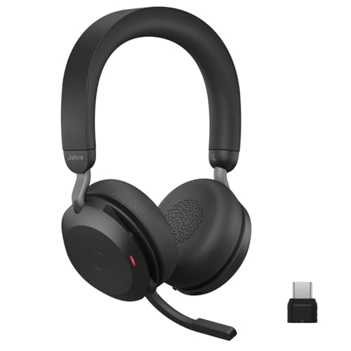 Jabra Evolve2 Casque sans Fil 75 PC avec Technologie 8 Microphones – Casque stéréo Double Mousse avec Suppression Active du Bruit avancée réglable, Adaptateur Bluetooth USB-C et compatibilité UC –