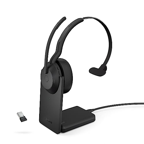 Jabra Evolve2 55 Mono Casque sans Fil avec Support de Charge Technologie AirComfort, micros antibruit et Annulation Active du Bruit – Fonctionne avec Les Plateformes UC telles Que Zoom et Google Meet