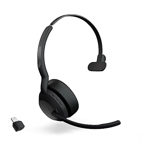 Jabra Evolve2 55 Mono Casque sans fil – Technologie AirComfort, micros antibruit et suppression active du bruit – Certifié MS Teams, fonctionne avec d'autres plateformes – Noir