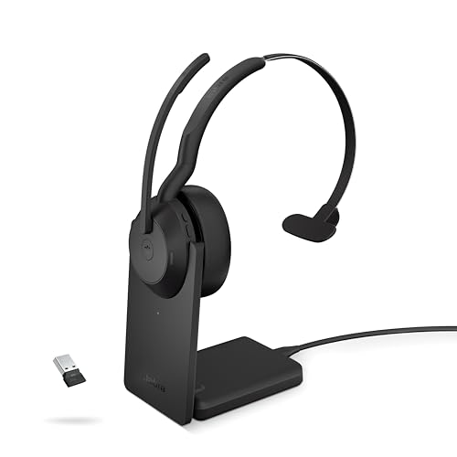 Jabra Evolve2 55 Mono Casque sans fil avec support de charge Technologie AirComfort, micros antibruit et annulation active du bruit – Certifié MS Teams – Fonctionne avec d'autres plateformes – Noir