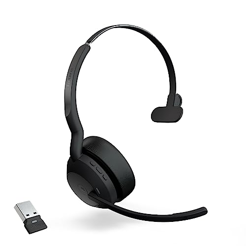 Jabra Evolve2 55 Mono Casque sans fil – Technologie AirComfort, micros antibruit et suppression active du bruit – Certifié MS Teams, fonctionne avec d'autres plateformes – Noir