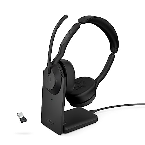 Jabra Evolve2 55 Casque stéréo sans fil – Support de charge, technologie AirComfort, micros antibruit et suppression active du bruit – Fonctionne avec les plateformes UC telles que Zoom et Google Meet