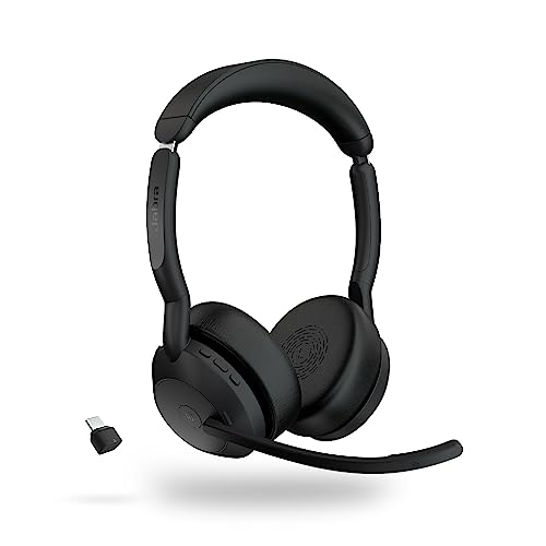 Jabra Evolve2 55 Casque stéréo sans Fil – Technologie AirComfort, micros antibruit et Suppression Active du Bruit – Certifié MS Teams, Fonctionne avec d'autres Plateformes – Noir