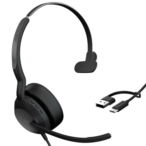 Jabra Evolve2 50 Casque Filaire Mono-auriculaire – Casque antibruit Bluetooth pour Travailler avec des Microphones antibruit, Fonctionne avec Les Plateformes de réunion en Ligne telles Que Zoom et