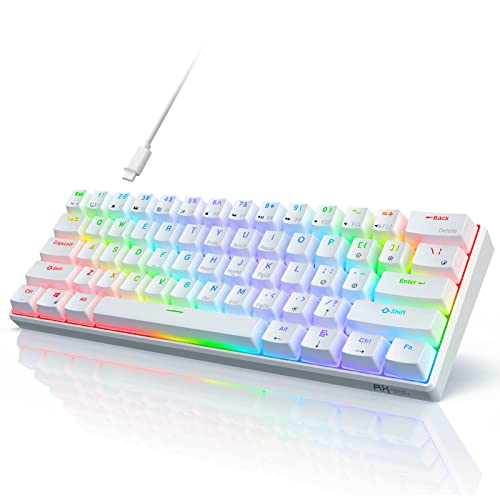 RK ROYAL KLUDGE RK61 Clavier Filaire, AZERTY Clavier Gaming Mecanique (Red Switch, White)