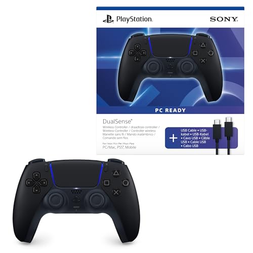 Playstation Sony, Manette 5 officielle DualSense, Sans fil, Compatible PC Windows, Mac, Consoles PS5 et Smartphones, Bluetooth, Batterie rechargeable, Câble USB-C PC inclus, Couleur Midnight Black