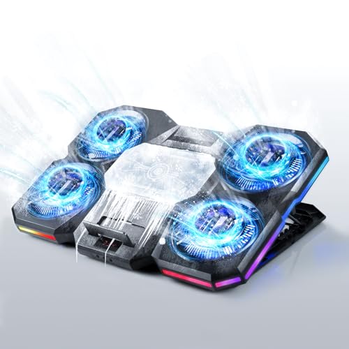 Navazip Tapis de refroidissement puissant pour ordinateur portable avec refroidisseur thermoélectrique et 4 ventilateurs, refroidisseur RVB pour ordinateur portable, contrôle indépendant, réglage